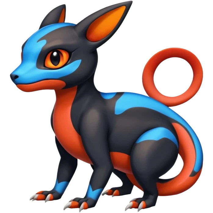 Cute Exotic Colorful Guilmon-Salandit-Umbreon-Fakémon-hybrid-creature (full body)  emoji