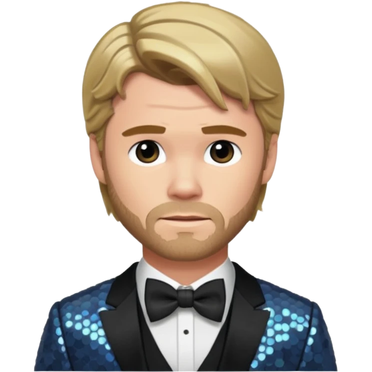 Chris Hemsworth with dark blonde hair, slate sequin suit with bow tie emoji