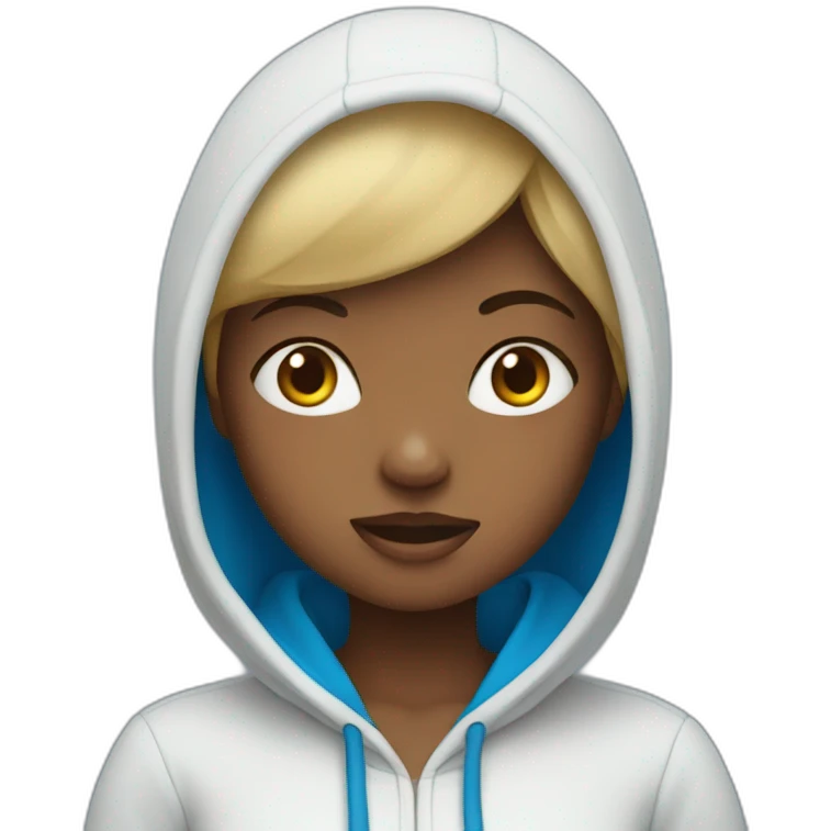 Girl makin face with blue hoodie emoji
