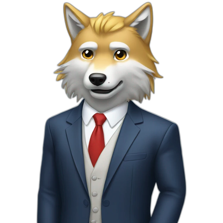 Donald Trump as wolf in suit and hair emoji