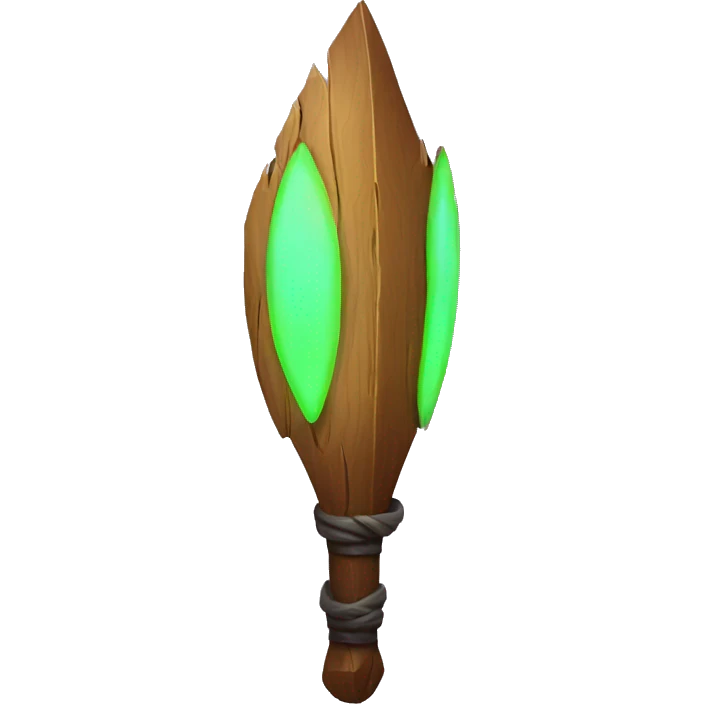 wooden spear with glowing neon emoji