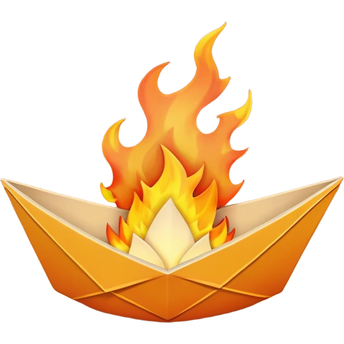 un barco de papel en llamas emoji