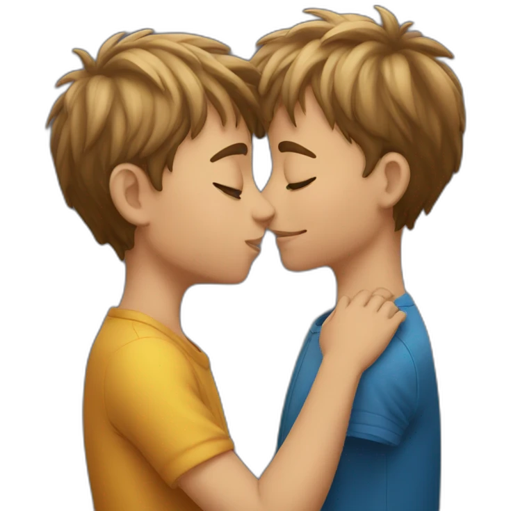 two boys giving each other a kiss emoji