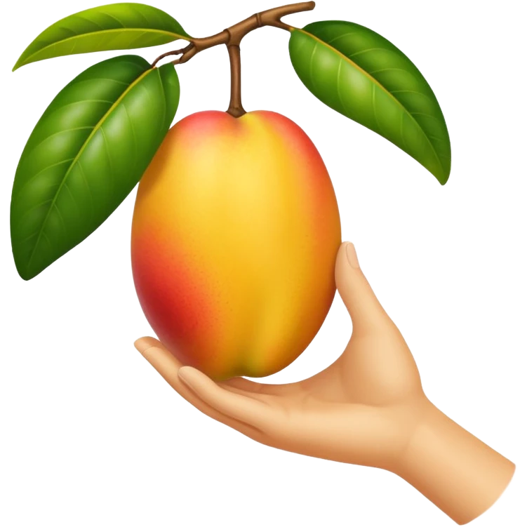 white hand hanging a mango like a cup emoji
