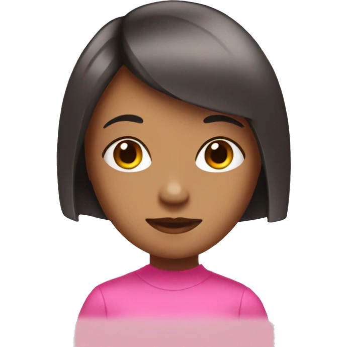 a girl that has a bob cut wearing pink emoji