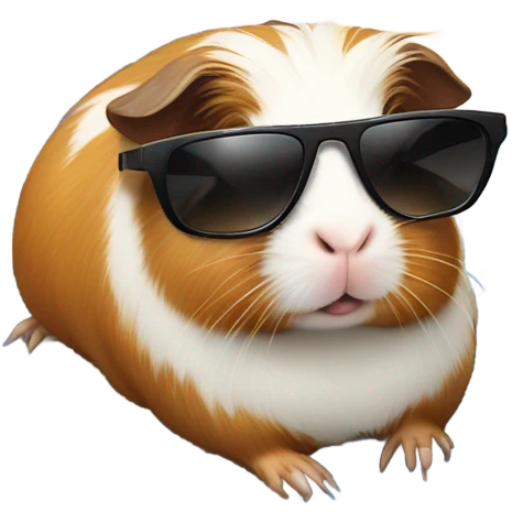 Guinea pig wearing sunglasses lounging on a towel at the beach  emoji