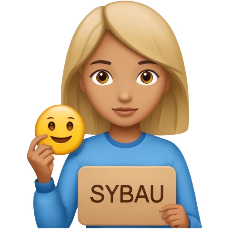 Girl holding sign that says SYBAU emoji