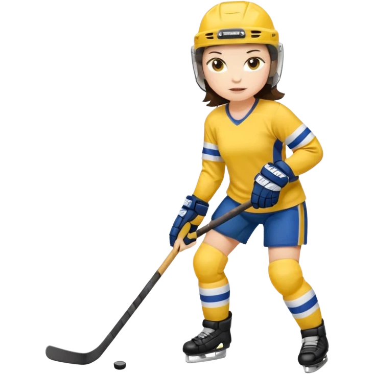 Girl hockey player with yellow jersey full body brunette with helmet emoji