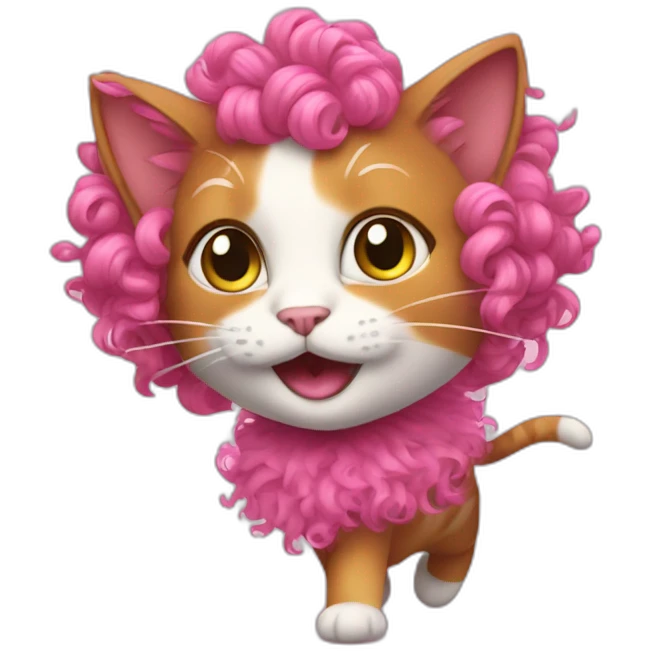 a cat with pink and curly hair is dancing emoji