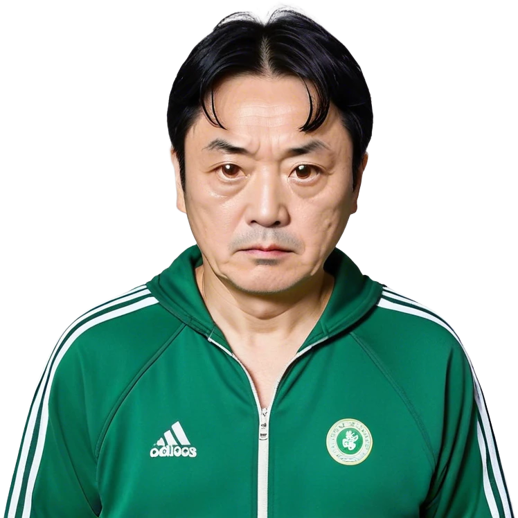 Park Ju-un is a middle-aged man, around 45 years old, green tracksuit, with tired eyes that carry the weight of a lifetime of struggles. His black hair, streaked with strands of gray, is unkempt and damp with sweat.

His face is gaunt, with deep wrinkles lining his forehead and around his mouth, evidence of years of stress and hardship. He wears the standard green Squid Game tracksuit (#369), but his jacket is slightly loose on his thin frame, and the collar is stained with sweat. His hands, slightly calloused from years of office work, tremble as he grips the small needle. emoji