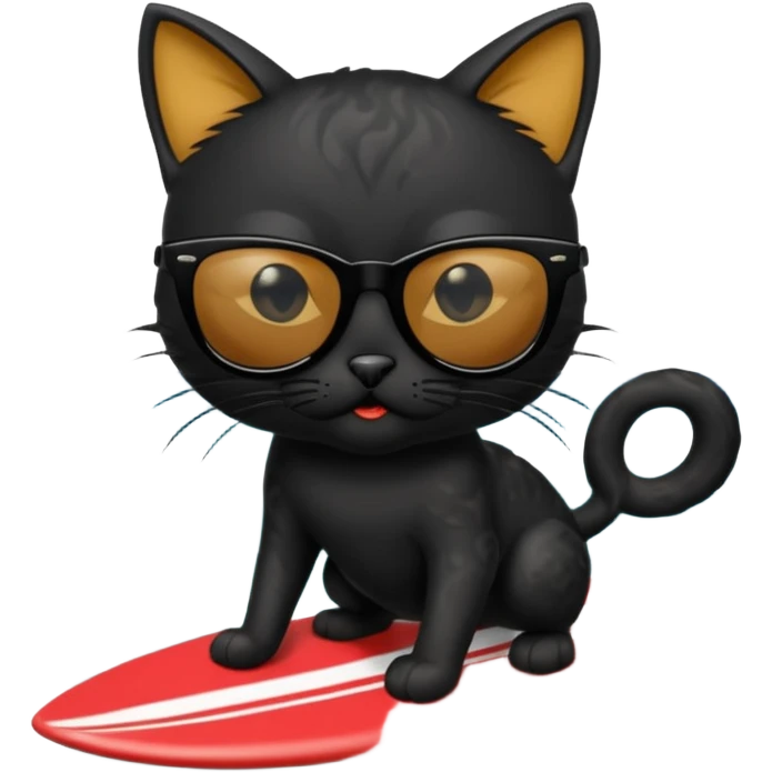 a bad kitty on the waves. make the cat look devlishish with a pair of black ray bans wayfers on. surfing  emoji