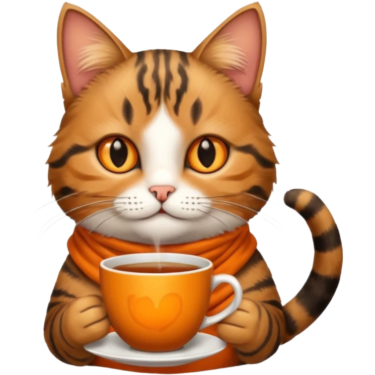 Yanında bir bardak çay olan tekir kedi emoji