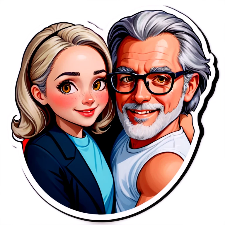 Hyper Realistic Couple in love,  lady blonde wearing glasses man grey hair no facial hair  emoji