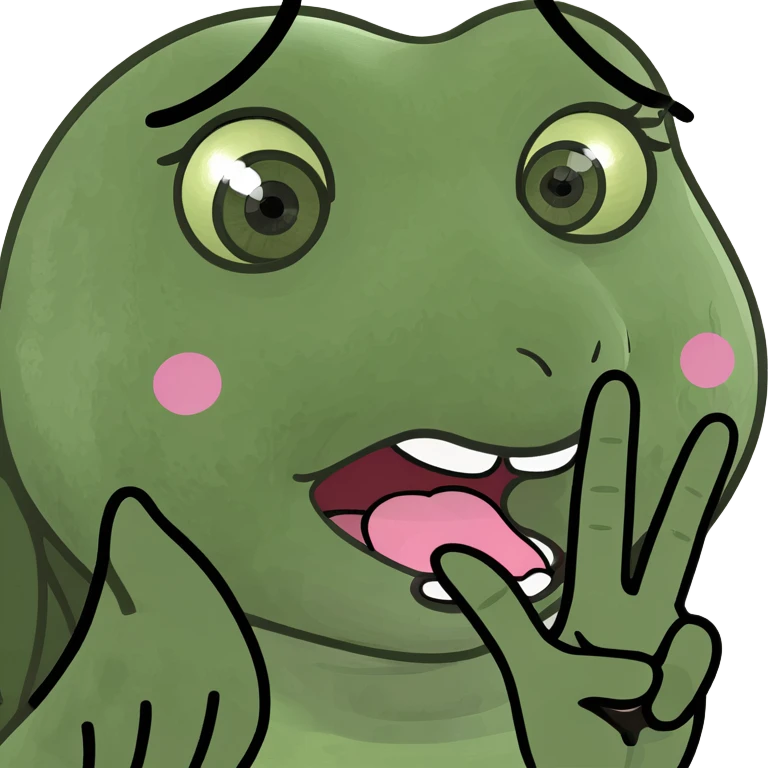 girly character sticking tongue out and showing peace hand sign, meme emoji style, big eyes, silly face emoji