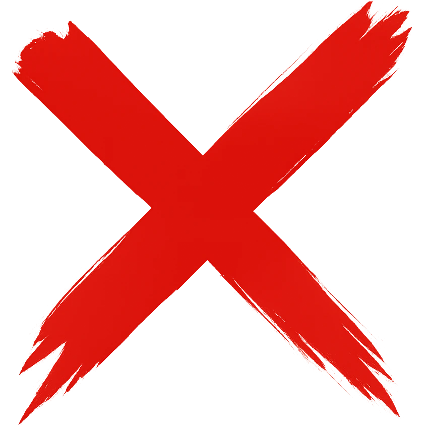 cross as a marker for "no" in text, torn brush stroke style, same thickness and style as the checkmark, eastern calligraphy, red color, no background, 512x512px emoji