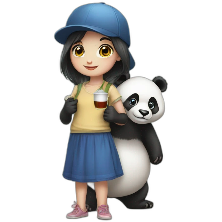 Panda girl and cap of tea emoji