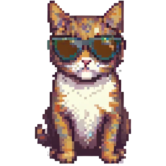 pixel art cat with sunglasses and retro vibe emoji