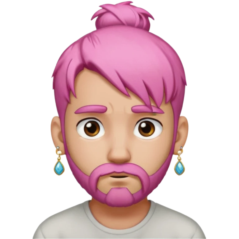  bun haired with earrings pink hair guy sad with beard emoji