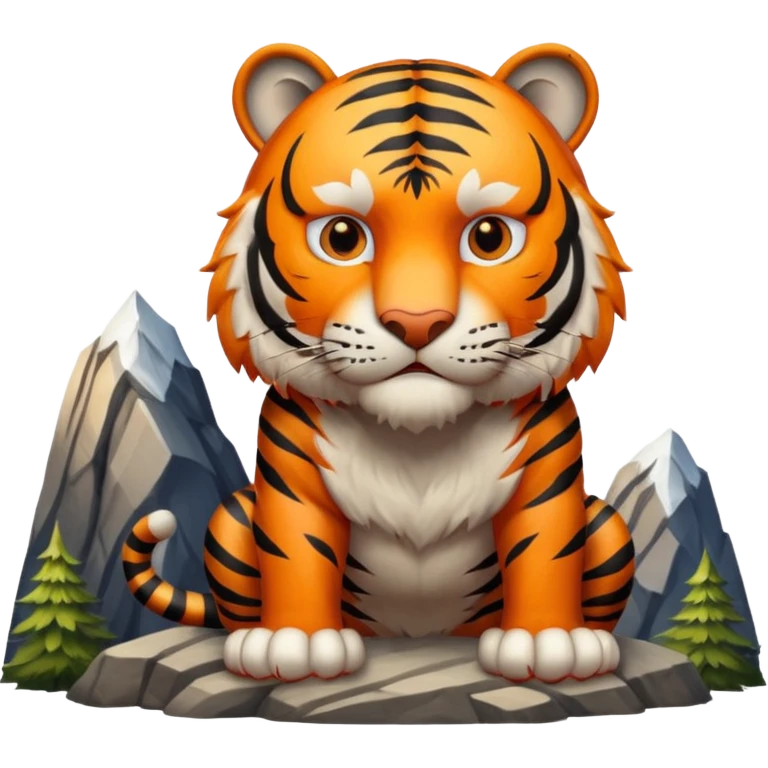 Tigre adulto feroz con la cara mas real no de caricatira en la cima montaña  emoji