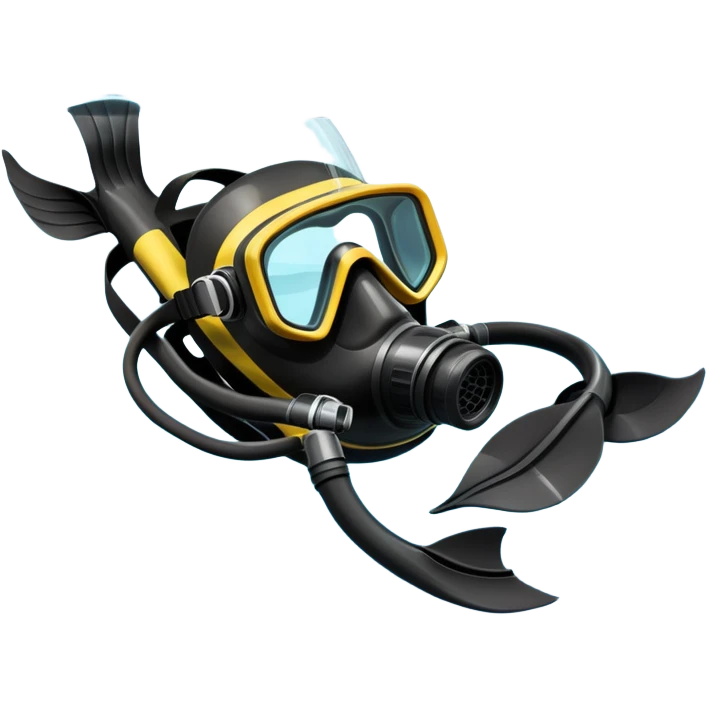 An icon featuring a close-up of a scuba mask, snorkel, and diving fins, with bubbles rising from the gear. The design includes a wetsuit and underwater light rays filtering through the water. Transparent background highlights the essence of diving and underwater exploration. emoji