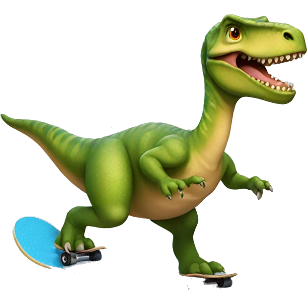 Dinosaur riding a skateboard emoji