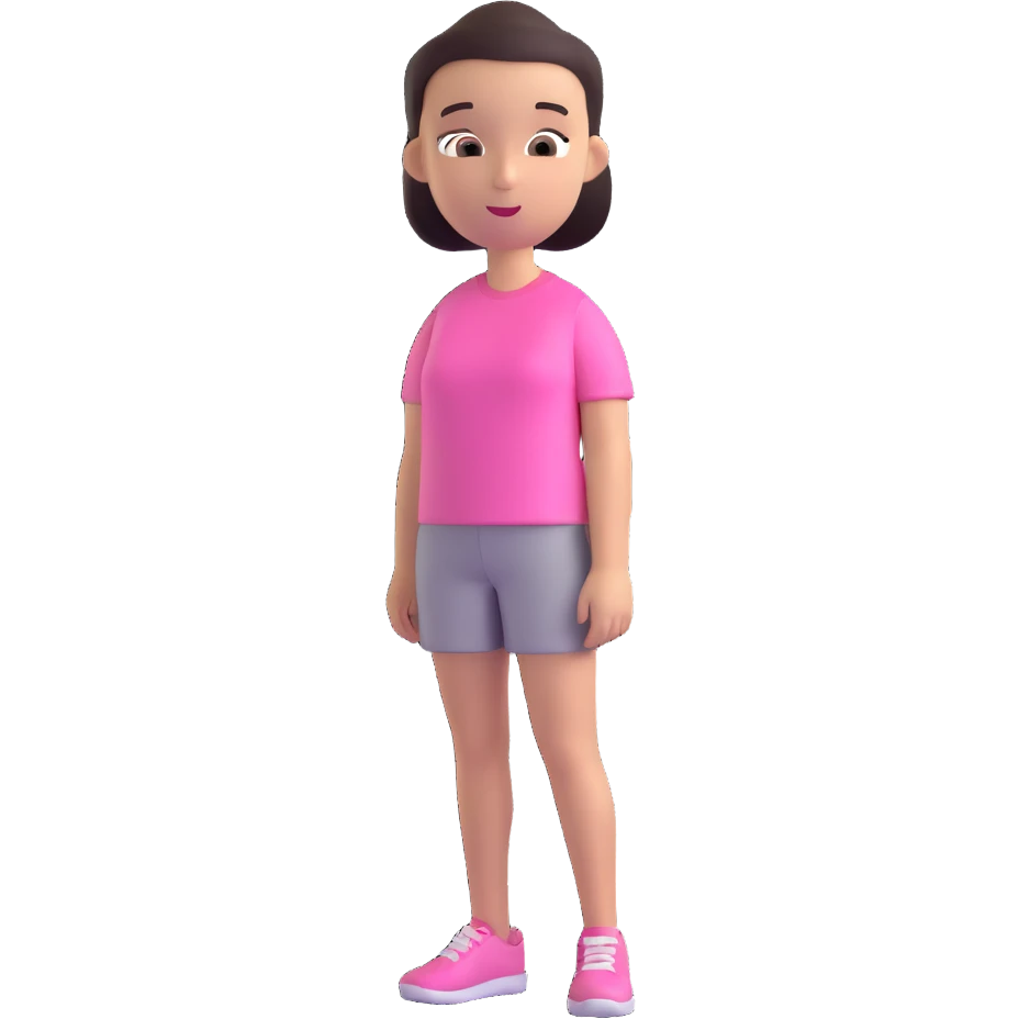 girl with oval-shaped head with flat top wearing a pink t-shirt emoji