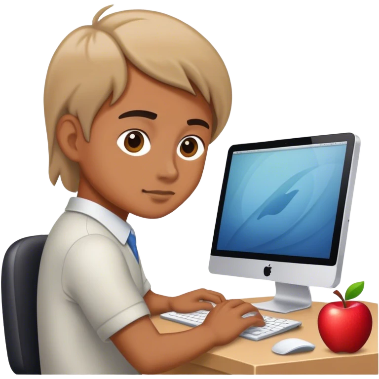 A working person working diligently in front of an Apple computer. emoji