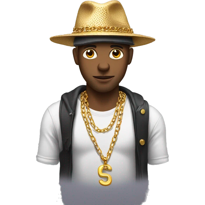 Guy with a strange hat, smart shirt and a chain like he was a rapper  emoji