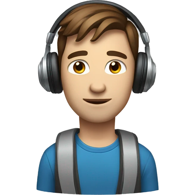 Male with brown hair and blue eyes Listening to music on headphones. emoji