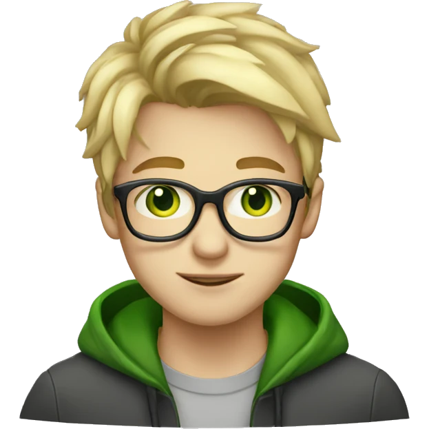young male with nose piercing and cold blond hair, glasses, green eyes emoji