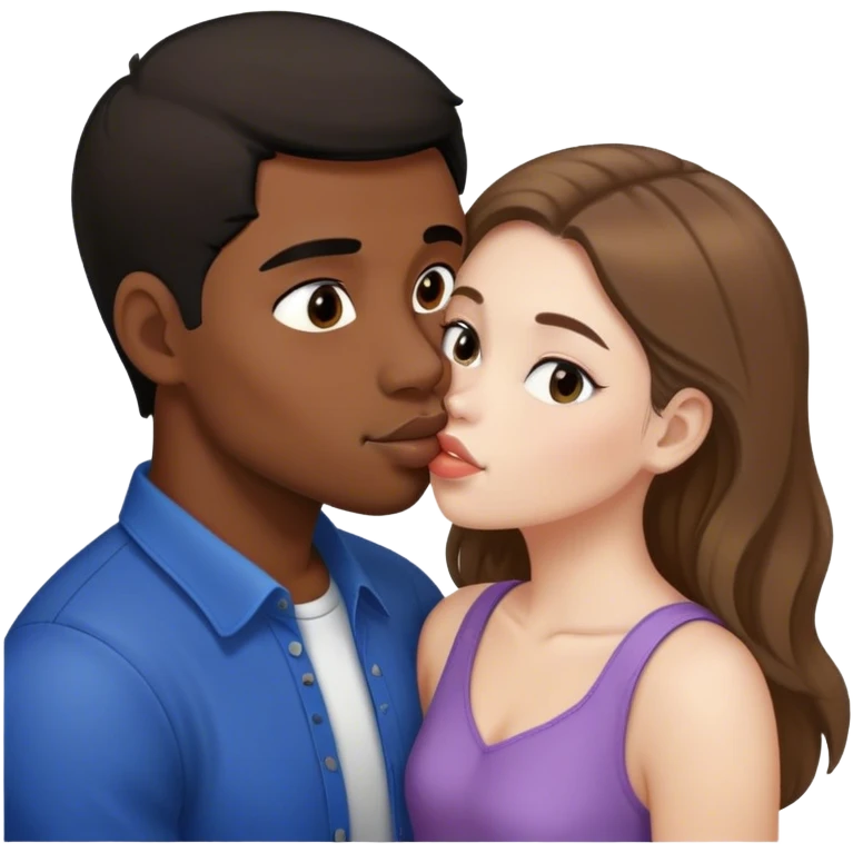 Light brown haired white girl kissing black haired Filipino man emoji