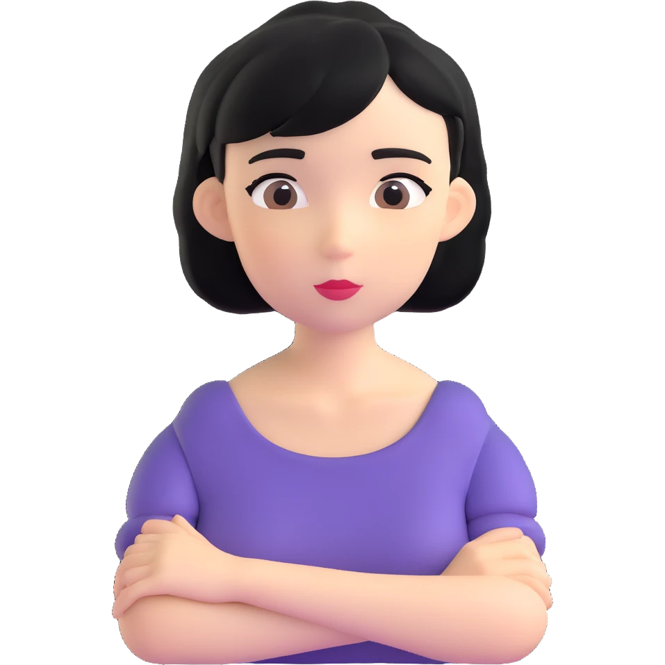 chica con pelo negro corto por los hombros, expresión pensativa emoji