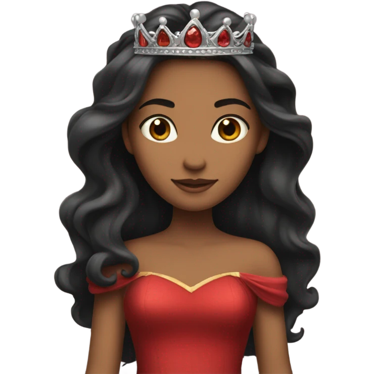 Princess- Fair skin- Long dark hair- crown- red dress  emoji