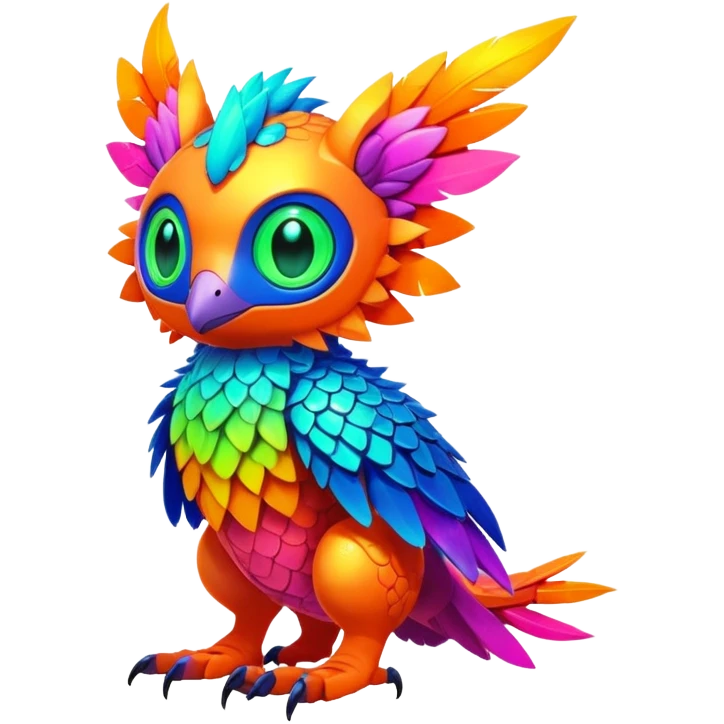 Tropical futuristic lush warm-colored modern colorful neon-colored cyber-Fakémon-Digimon-Trico-creature emoji