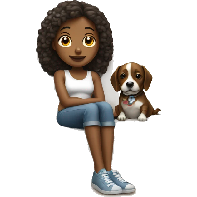 girl is relaxing with dog on the sofa emoji