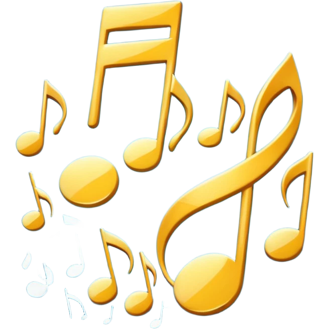 Generate an image visualizing musical notes in an abstract and dynamic composition. Let the musical notes dance in the air, forming a symphony of shapes and symbols that convey the essence of sound. Show the notes floating and intertwining in air, creating a visually harmonious composition.” emoji