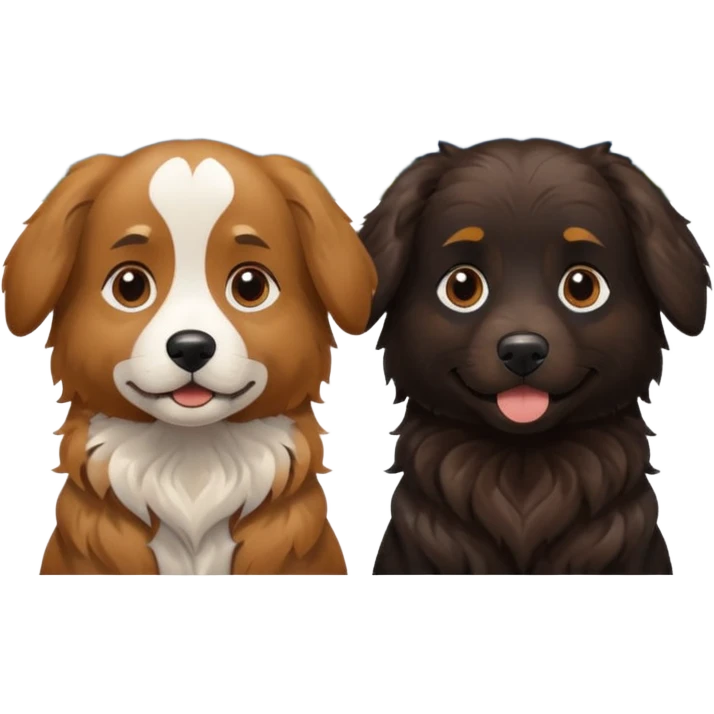 two dogs with wavy hair, one black and brown, one shades of brown, no white with mountains emoji