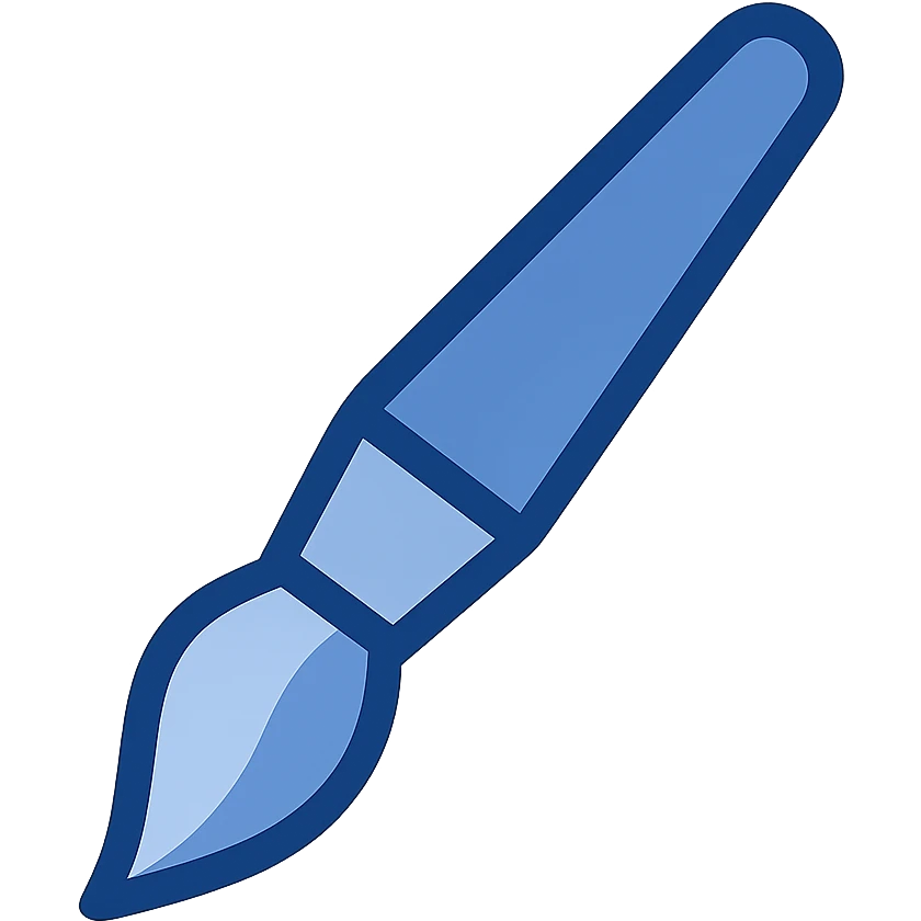 single blue paintbrush, flat color clip art style, pointed toward the bottom right, using three blue shades, minimal, no text emoji