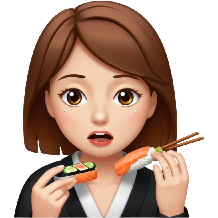 Brown hair girl eating sushi crying funny emoji