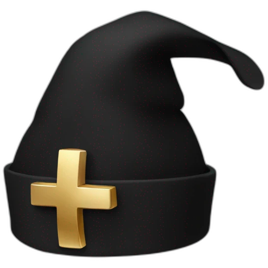 Black cap with gold cross on it no face emoji