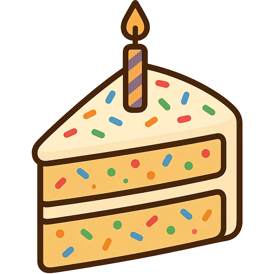 flat toon slice of funfetti birthday cake emoji