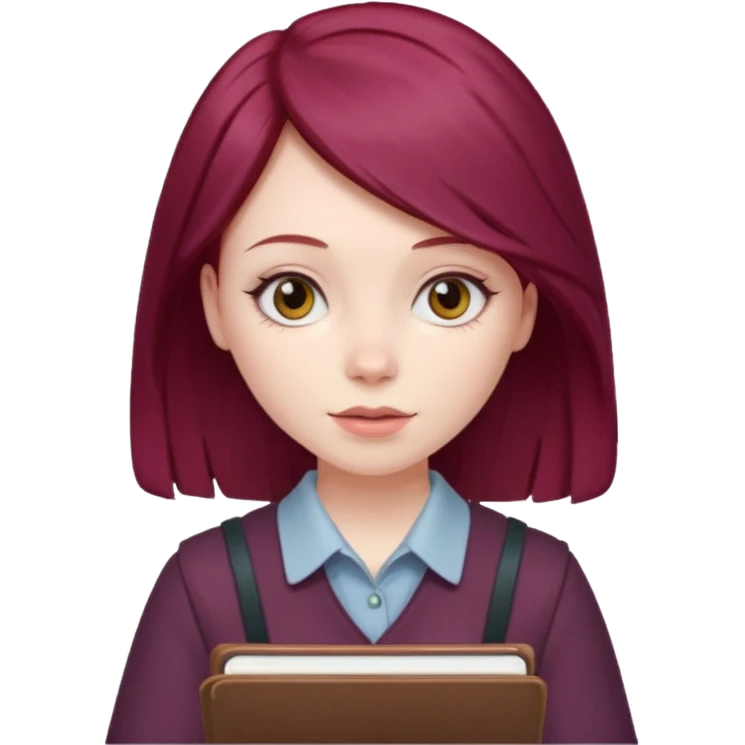 girl with a burgundy hair and a notebook emoji