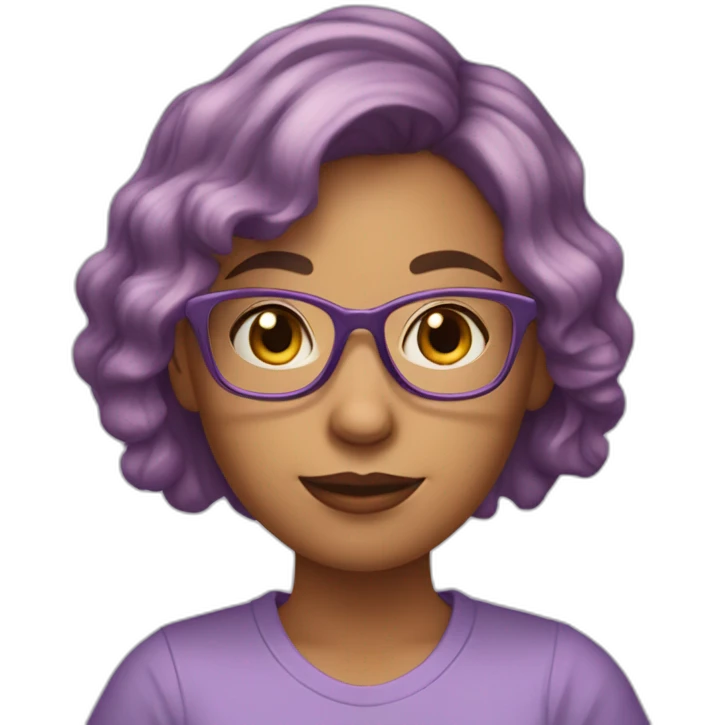 young-woman-with-glasses-and-medium-length-wavyginger-hair-halding-a-book-with-lilac-tshirt emoji