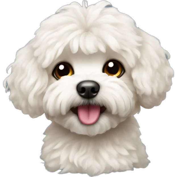 Maltipoo with a snaggle tooth emoji