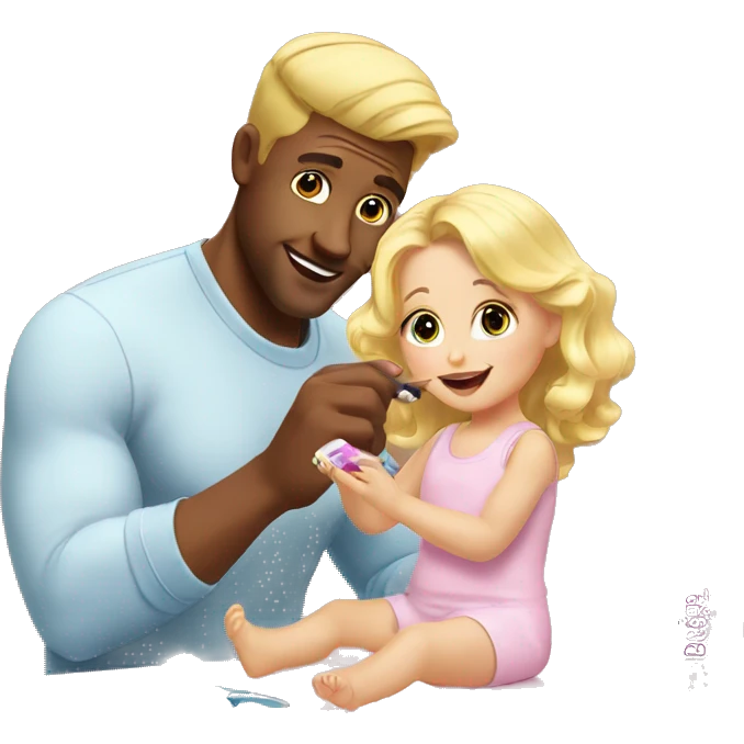 blonde babydaughter gives blonde dad a manicure emoji