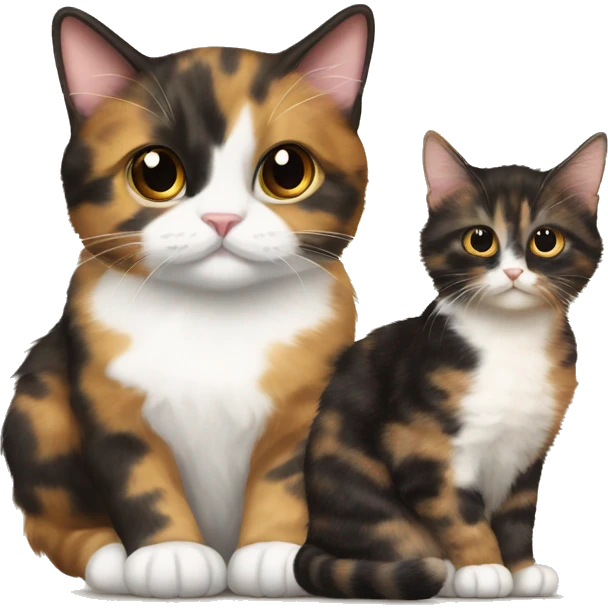 tortie cat (brown and golden) next to a semi fluffy calico kitten emoji