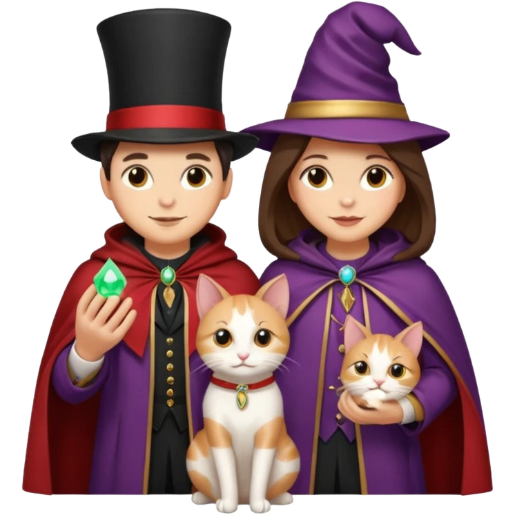 magician couple and their pet cat emoji