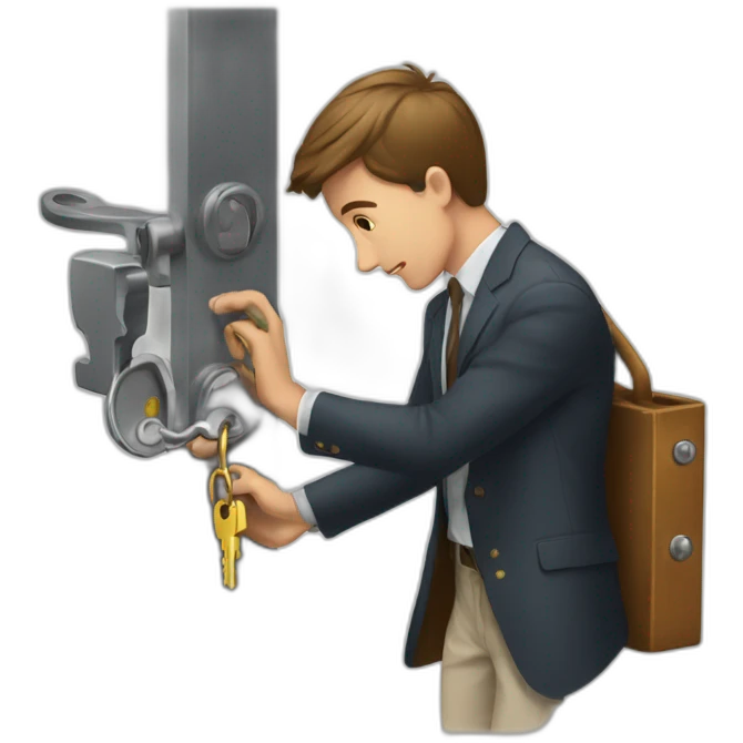 Classy young man struggling to get a key into a lock emoji