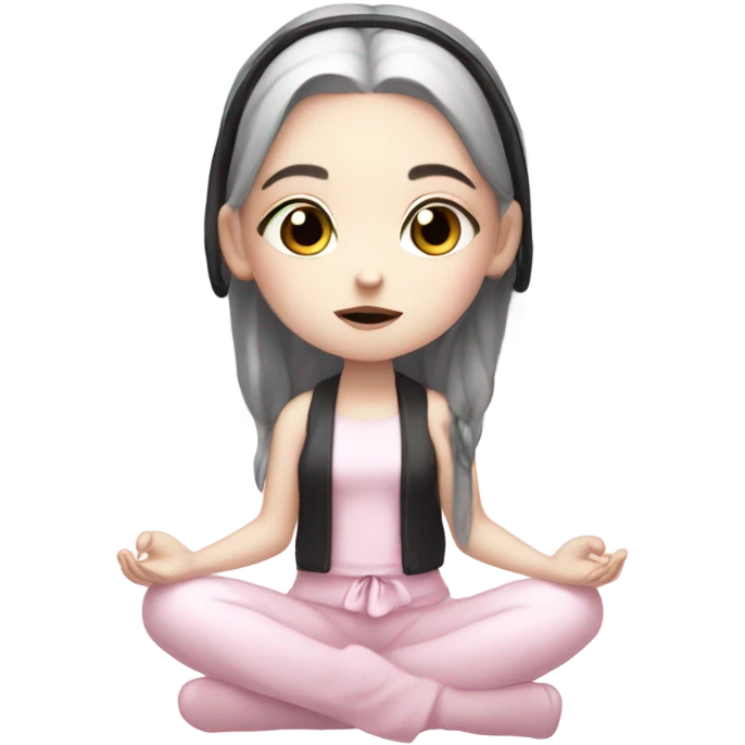 cute white goth girl meditating wearing pale pink, pale pink bow, pale pink wings emoji