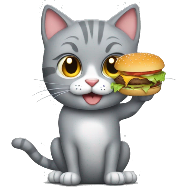 Gray cat eating burger emoji